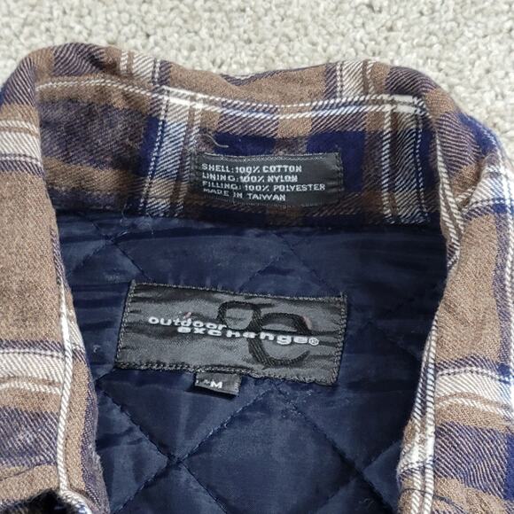 VTG Outdoor Exchange Flannel Shacket M Brown Blue Plaid Buttons Quilt Lined 90s - Picture 7 of 11